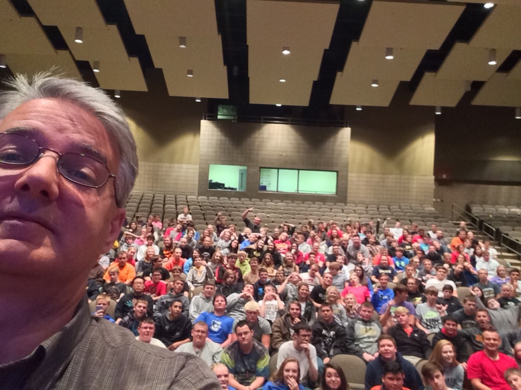 Roughly 250 students from Gleenwood High School took a selfie with CIRAS project manager Paul Dunnwald and heard a presentation about the future need for employees at Feed Energy Co., which makes animal feed supplements in nearby Pacific Junction.