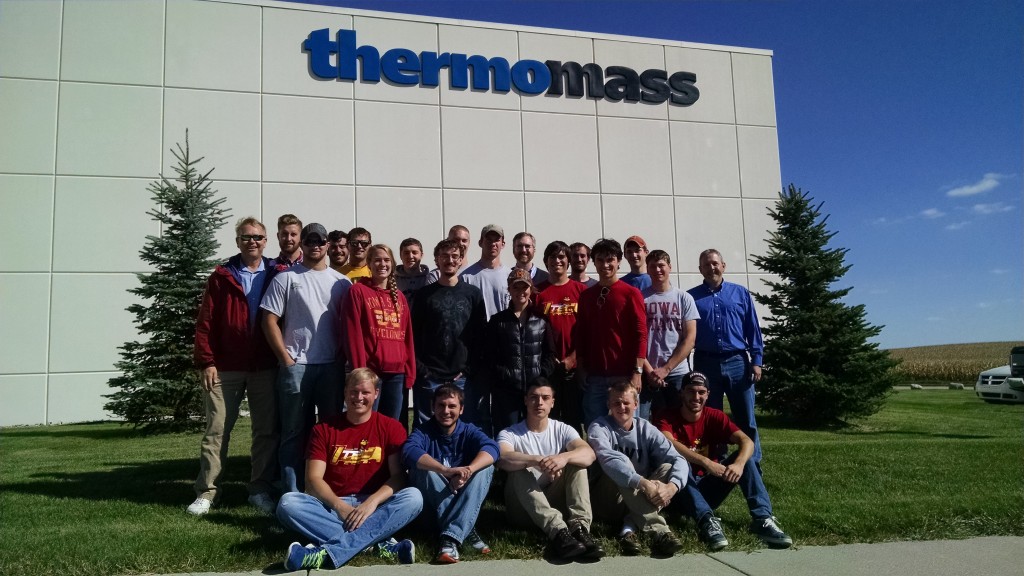 Roughly 20 students from a facility planning class at Iowa State University toured the plant at Termomass, a Boone, Iowa, maker of concrete insulation systems.