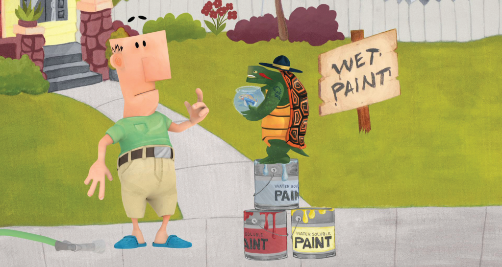 Civilian, Mingo the Fish, and Sergeant Red—all characters Grasshorse created and animated for the “Painted Turtle” public service announcement for Tulsa Stormwater.