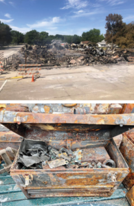 The remains of the Dobson Pipe Organ Builders building and service tool box after the June 15, 2021, fire leveled the facility