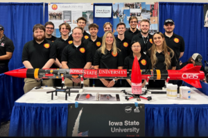 Iowa State students pose with their 3D Printed Rocket 